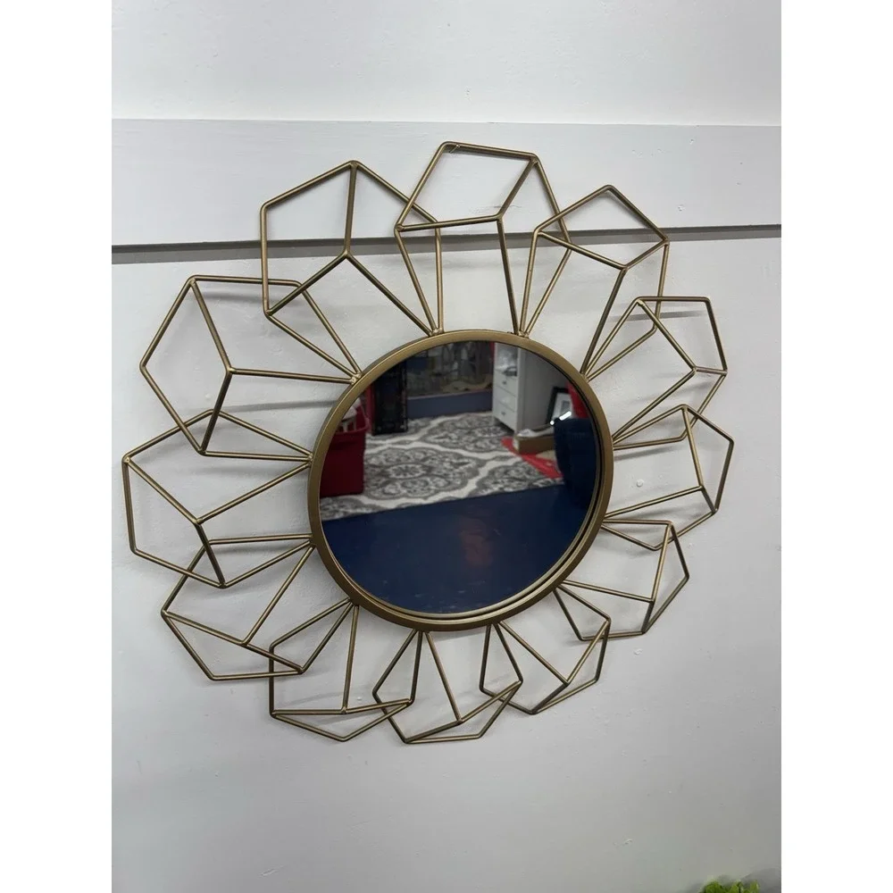 Gold Metal Geometrical Shaped Mirror‎ 22x23x2